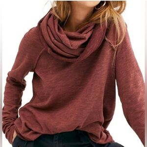 FP BEACH Oversized Funnel Neck Cocoon Cowl in Terracott Pullover, One Size